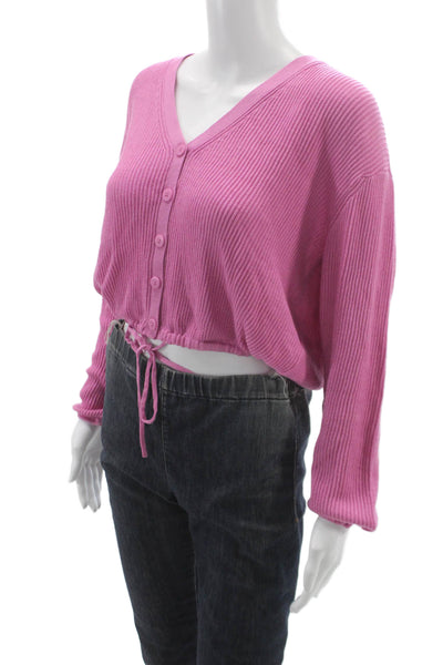 Splendid Women Cardigan V-Neck Pink Cotton Blend Long Sleeve Size S