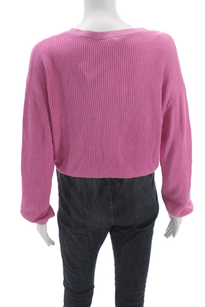 Splendid Women Cardigan V-Neck Pink Cotton Blend Long Sleeve Size S