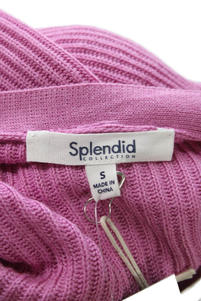 Splendid Women Cardigan V-Neck Pink Cotton Blend Long Sleeve Size S
