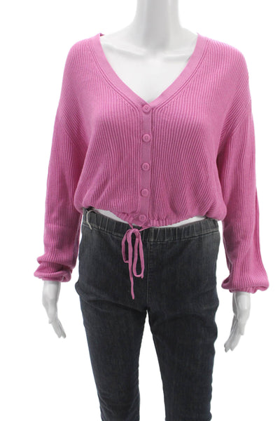 Splendid Women Pink Ribbed Knit V-Neck Cardigan Size XS