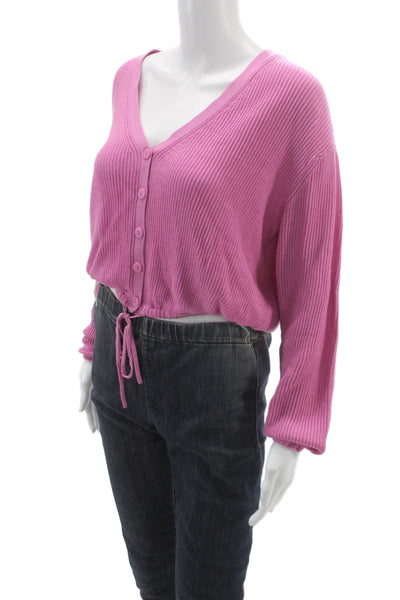 Splendid Women Pink Ribbed Knit V-Neck Cardigan Size XS