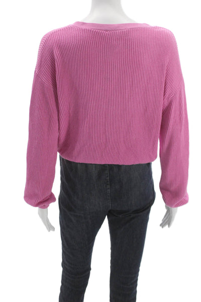 Splendid Women Pink Ribbed Knit V-Neck Cardigan Size XS