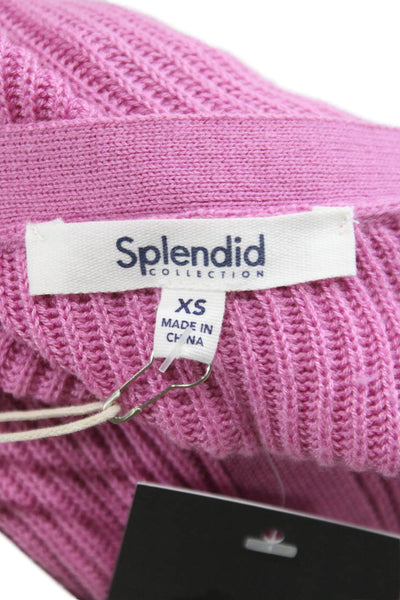 Splendid Women Pink Ribbed Knit V-Neck Cardigan Size XS