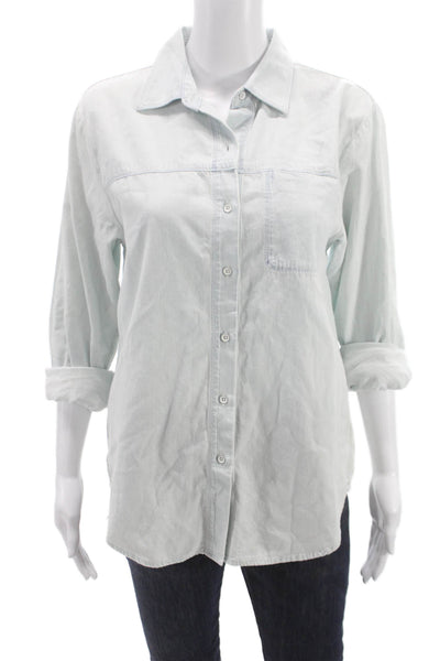 Splendid Women Long Sleeve Collared Cotton Blend Button-Up Top Blue Size S