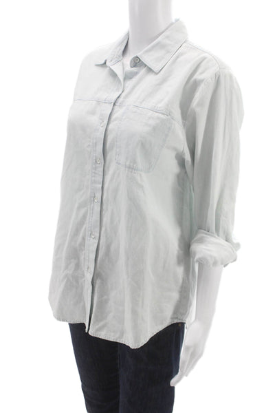 Splendid Women Long Sleeve Collared Cotton Blend Button-Up Top Blue Size S