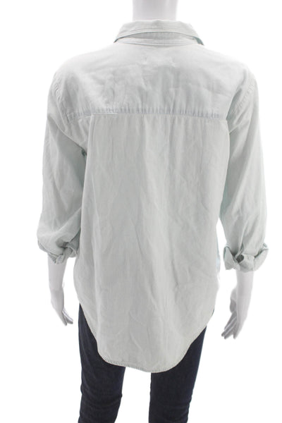 Splendid Women Long Sleeve Collared Cotton Blend Button-Up Top Blue Size S