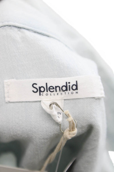 Splendid Women Long Sleeve Collared Cotton Blend Button-Up Top Blue Size S