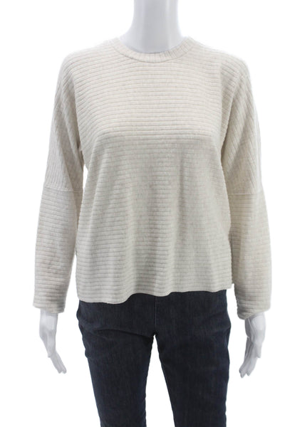 Splendid Women Ivory Striped Cotton Blend Crewneck Pullover Long Sleeve Size XS
