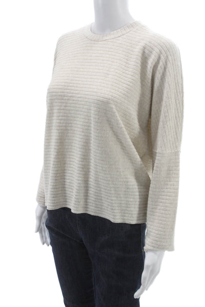 Splendid Women Ivory Striped Cotton Blend Crewneck Pullover Long Sleeve Size XS
