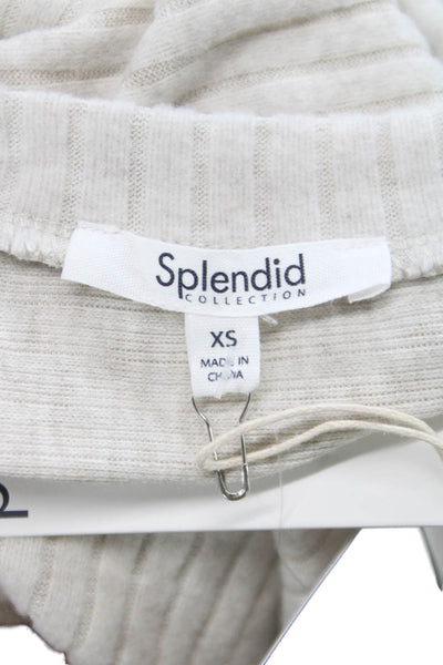 Splendid Women Ivory Striped Cotton Blend Crewneck Pullover Long Sleeve Size XS