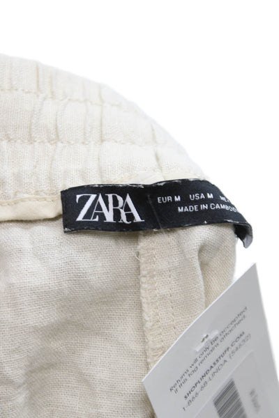 Zara Womens Beige Linen Blend Drawstring Shortall Spring Size M