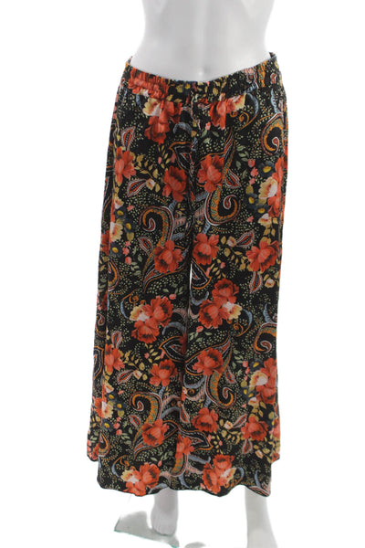 Johnny Was Womens Dress Pants Black Floral Silk Stretch Size S