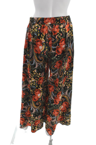 Johnny Was Womens Dress Pants Black Floral Silk Stretch Size S