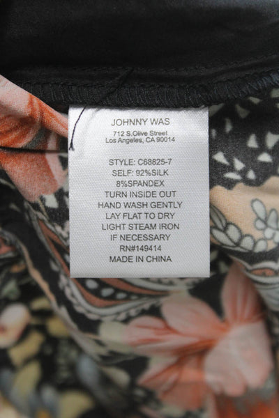 Johnny Was Womens Dress Pants Black Floral Silk Stretch Size S