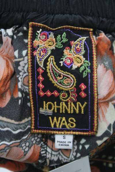 Johnny Was Womens Dress Pants Black Floral Silk Stretch Size S