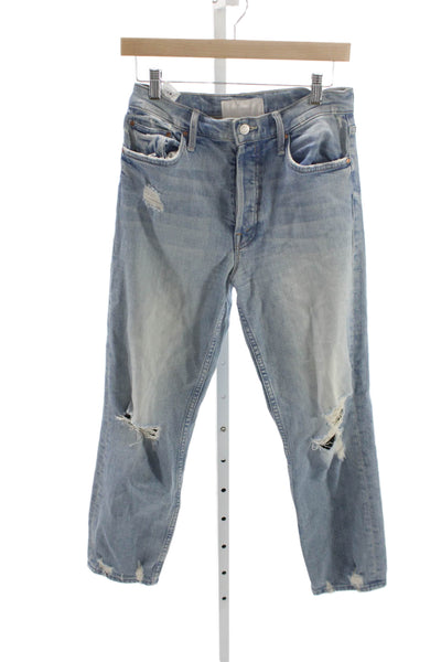 Mother Superior Womens Straight Blue Jeans Button Cotton Blend Size 27