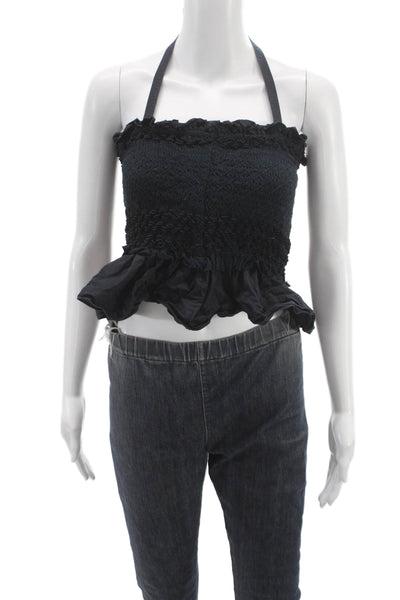 Ulla Johnson Women Cropped Halter Tank Black Cotton Sleeveless Tie Size 2