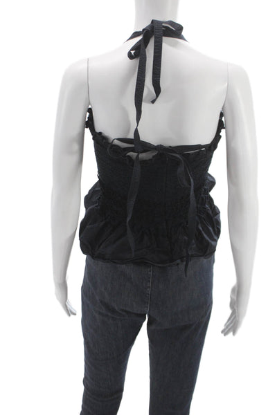 Ulla Johnson Women Cropped Halter Tank Black Cotton Sleeveless Tie Size 2
