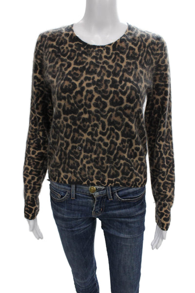 J Crew Womens Brown Cashmere Animal Print Pullover Sweater Long Sleeve Size XS