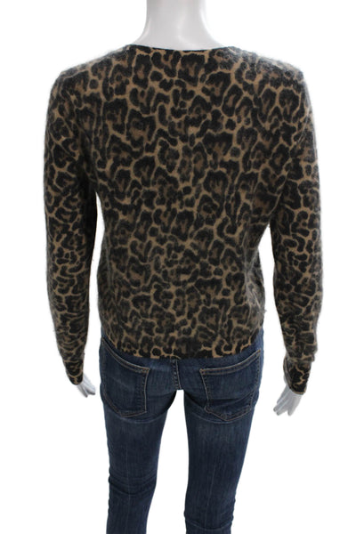 J Crew Womens Brown Cashmere Animal Print Pullover Sweater Long Sleeve Size XS