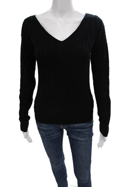 J Crew Women Pullover Sweater V-Neck 100% Merino Wool Black Long Sleeve Size S