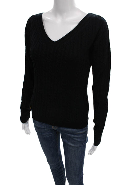 J Crew Women Pullover Sweater V-Neck 100% Merino Wool Black Long Sleeve Size S