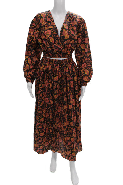 Matteau Women Long Dress Multicolor Floral Cotton Tie V-Neck Size 2