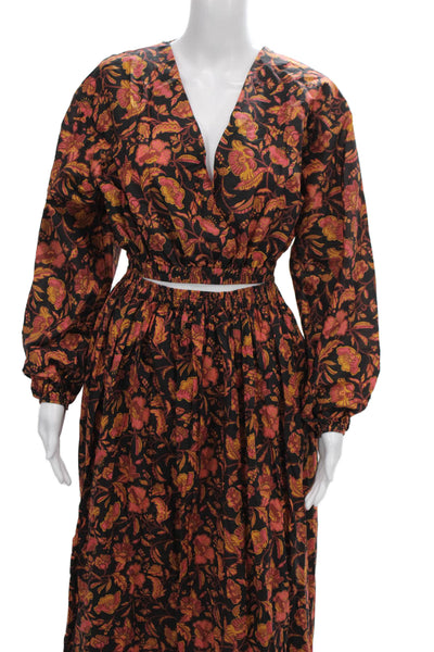 Matteau Women Long Dress Multicolor Floral Cotton Tie V-Neck Size 2