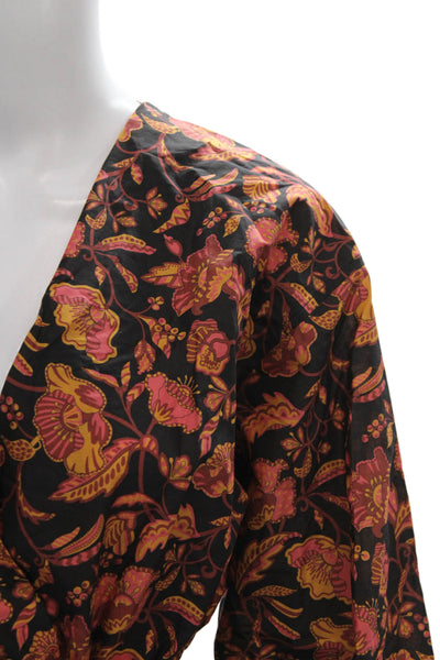 Matteau Women Long Dress Multicolor Floral Cotton Tie V-Neck Size 2