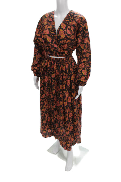 Matteau Women Long Dress Multicolor Floral Cotton Tie V-Neck Size 2