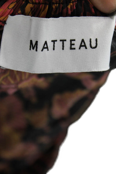 Matteau Women Long Dress Multicolor Floral Cotton Tie V-Neck Size 2