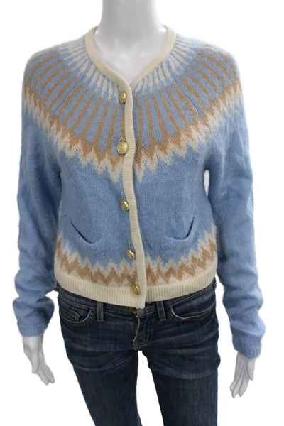 J Crew Womens Cardigan Fair Isle V Neck Blue Long Sleeve Size XS