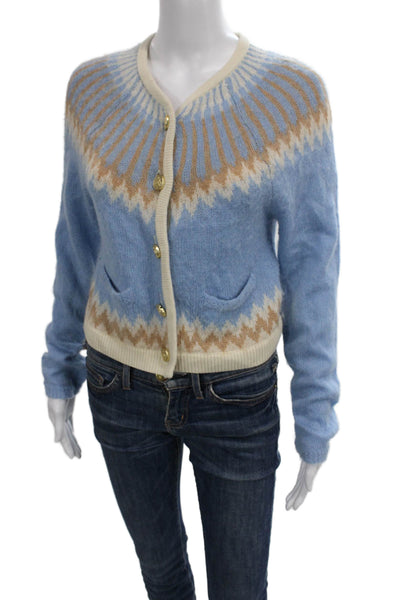 J Crew Womens Cardigan Fair Isle V Neck Blue Long Sleeve Size XS