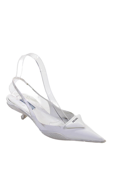 Prada Women's Pointed Toe Kitten Heel Slingback Sandals White Size 36