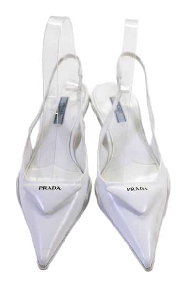 Prada Women's Pointed Toe Kitten Heel Slingback Sandals White Size 36