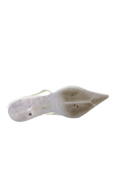 Prada Women's Pointed Toe Kitten Heel Slingback Sandals White Size 36