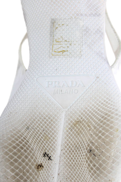Prada Women's Pointed Toe Kitten Heel Slingback Sandals White Size 36