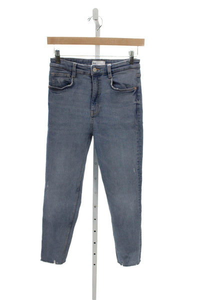 Zara Women Slim Mid Rise Blue Cotton Blend Jeans Size 4