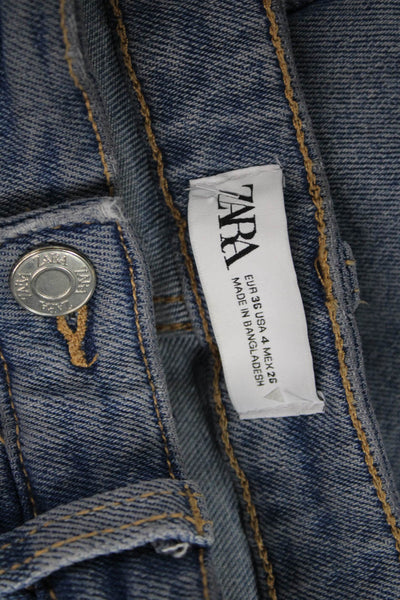 Zara Women Slim Mid Rise Blue Cotton Blend Jeans Size 4