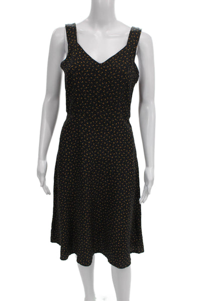 Steven Alan Women Fit & Flare Black Silk V-Neck Knee Dress Size 2