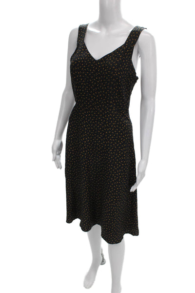 Steven Alan Women Fit & Flare Black Silk V-Neck Knee Dress Size 2