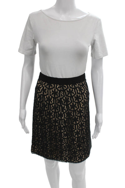 Milly Women Black Lace Geometric Pencil Skirt Zip Size S