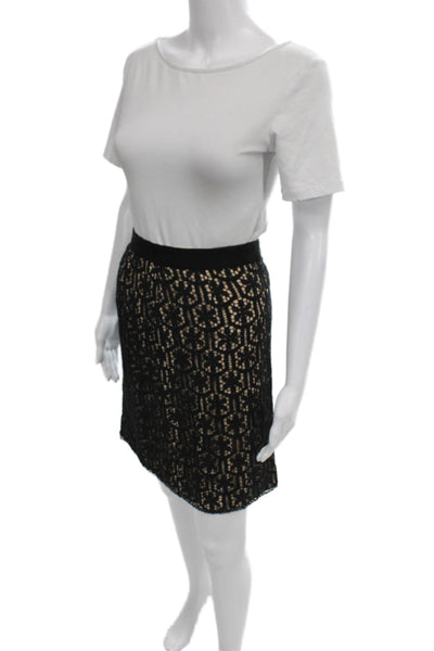 Milly Women Black Lace Geometric Pencil Skirt Zip Size S