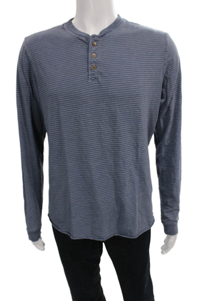 Marine Layer Mens Basic Henley Striped Long Sleeve T-Shirt Blue Cotton Size M