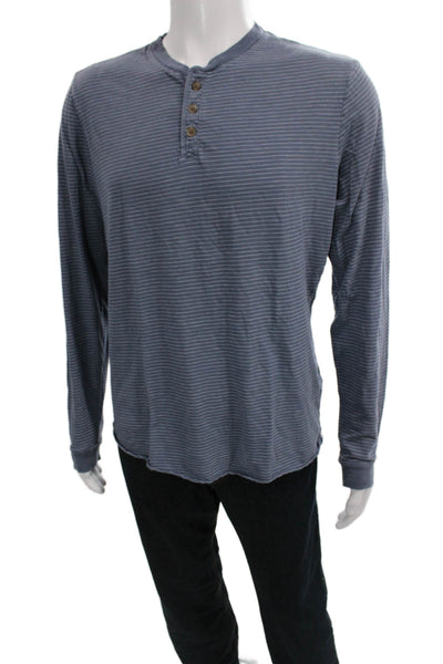 Marine Layer Mens Basic Henley Striped Long Sleeve T-Shirt Blue Cotton Size M