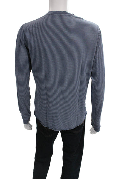 Marine Layer Mens Basic Henley Striped Long Sleeve T-Shirt Blue Cotton Size M