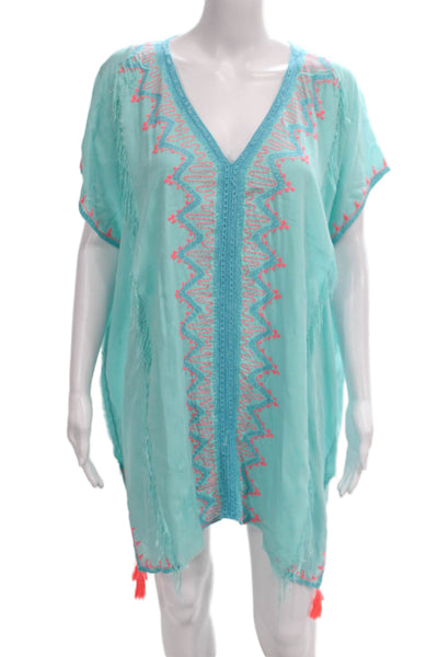 Z & L Women Tunic Cover Up Geometric Blue 100% Viscose Size One Size
