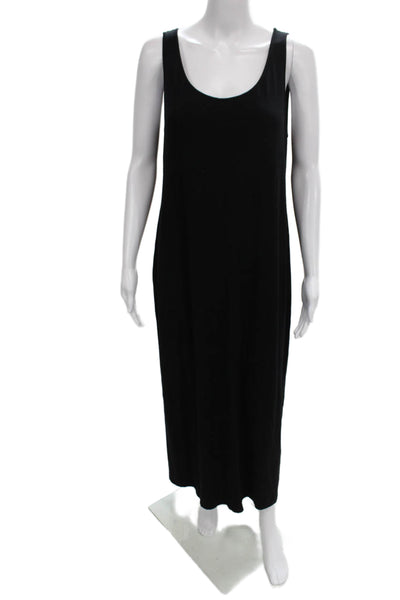 Eileen Fisher Women Black Tank Dress Sleeveless Scoop Neck Midi Size S