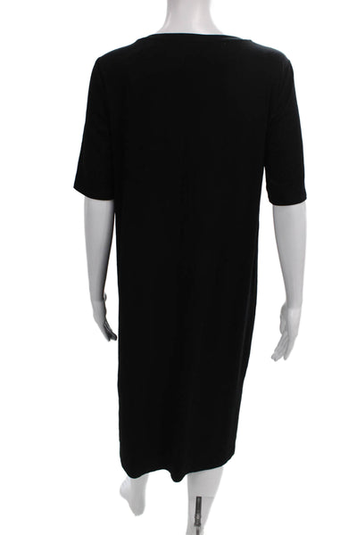 Eileen Fisher Women Black T-Shirt Dress Short Sleeve Viscose Petite Size S