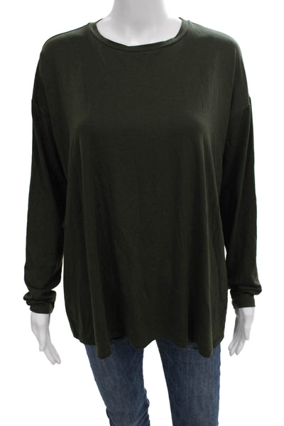 Eileen Fisher Women Green Petite Long Sleeve Basic T Shirt Round Neck Size XS